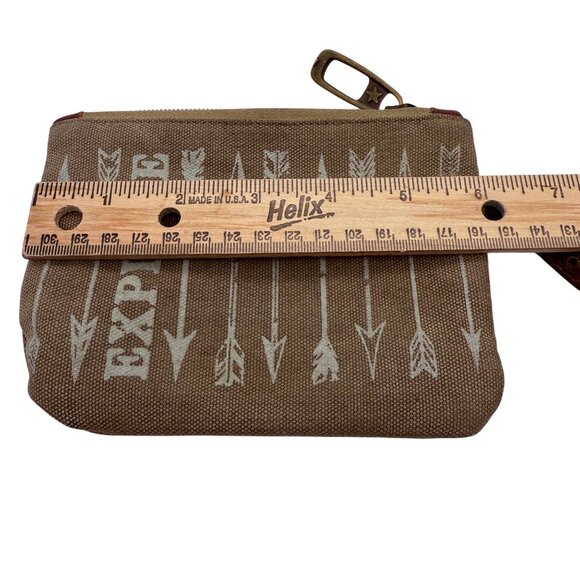 Primitives by Kathy Zipper Pouch Explore Arrows Tan Canvas Bag Elephant Keychain - Picture 9 of 10